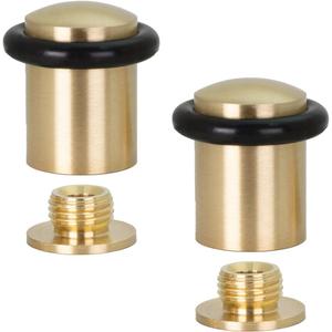 Pack of 2 EVI Door Stoppers | Brass Floor Door Stop - Screw Fastening - Protector Rubber - 0.79 x 1.14 Inch Door Stop