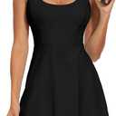 Tanou Womens Tennis Dress with Separated Shorts & Bra U Neck Golf Sleeveless Athletic Workout Scalloped Dress with 2 Pockets (Medium, Black)