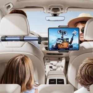 Tryone Headrest Tablet Holder for Car Accessories : [18.11-inch Long Arm] 3-in-1 Backseat Tablet Holder for Kids Road Trip Compatible with iPad Switch Smartphones & Tablets or Other 4.7-13" Devices