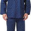 GLOBAL Mens Pajamas Set, 100% Cotton Woven Drawstring Sleepwear Set with Top and Pants/Bottoms (Medium, Dark Blue)