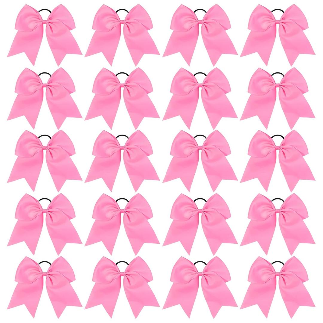 20 PCS 8 Inch Cheer Hair Bows Large Cheerleading Big Hair Bows with Ponytail Holder Hand-made Grosgrain Ribbon Hair Accessories for Teen Girls(Pink)