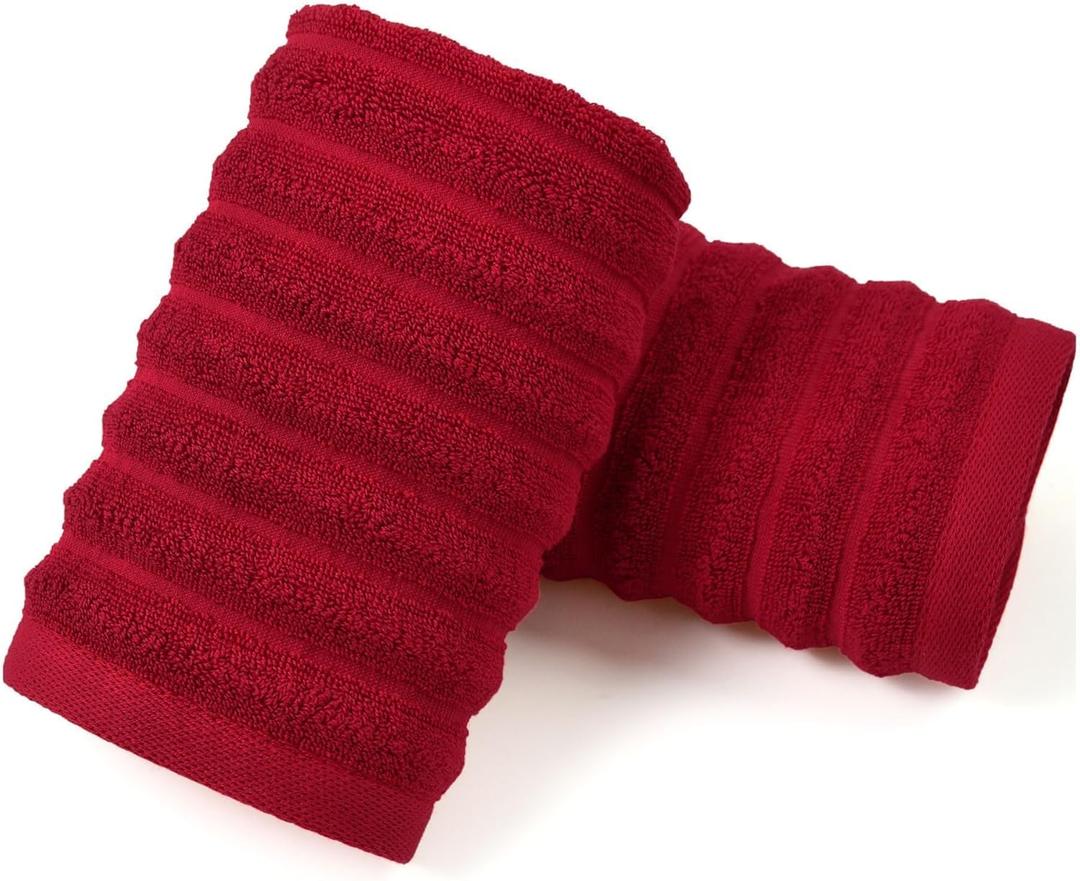Jacquotha Red Hand Towels for Bathroom Ribbed - Set of 2, Decorative Cotton Textured Towels, 13x29 Inches, Red