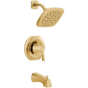 Moen Lindor 1-handle Square Bathtub & Shower Faucet with Valve, Brushed Gold