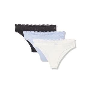 florence by mills Women's Lacey Cotton Stretch Bikini 3 Pack, Black/Jet Stream/Zen Blue, X-Small