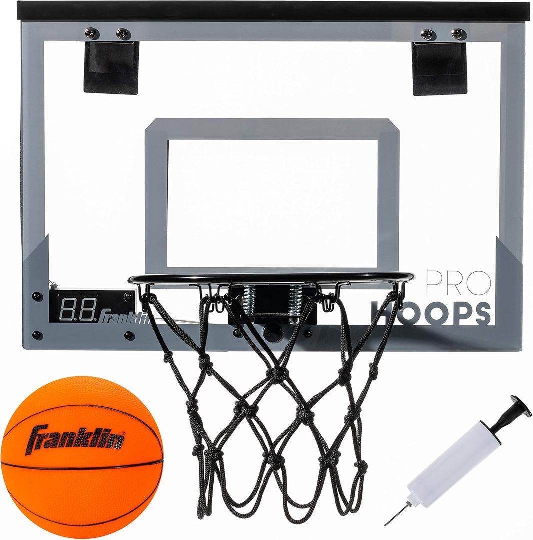 Franklin Sports Over The Door Indoor LED Basketball Hoops-Steel Rim Mini Basket-Includes Ball and Pump-Light Up Backboard