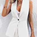 Women's Sleeveless Blazer Vest Casual Button Front Lightweight Jacket Summer Work Office Suit Vest White, S