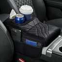 Car Armrest Box Cover Pad, Durable Middle Console Liner with 2 Cup Holders and Organizer Bags, Fits Most Vehicle Models, Black