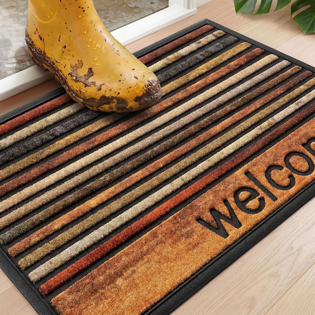 Welcome Mat for Front Door, Non-Slip, Stripes, 24x36in