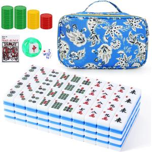 American Mahjong Tile Set, 160 Premium 1.2-inch Tiles with Blue Printed Carrying Bag, Complete Portable Set Includes Dice & Chips, Ideal Mahjong Gifts for Travel, Mahjong Lovers, Beginners