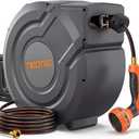 Retractable Garden Hose Reel 90 ft x 5/8 inch Automatic Slow Return 9 Sprayer Nozzle Any Length Lock Heavy Duty Wall-Mounted Hose Reels for Outside 180° Swivel UV Resistant (Mounting Bracket Not Included)