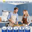 24 inch Range Hood Under Cabinet, Stainless Steel Range Hood 280CFM, Slim Kitchen Stove Hood w/Push Button, Ducted/Ductless Convertible, 3 Speeds Exhaust Fan, LED Light and Carbon Filter