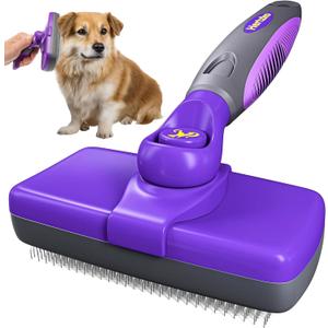 Hertzko Self Cleaning Slicker Brush for Dogs and Cats - Pet Hair Brush for Shedding Long and Short Hair - Easy Clean Retractable Bristles - Cat and Dog Grooming Tool - Purple