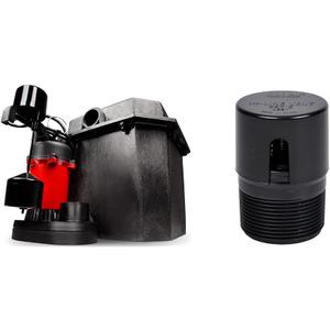 Red Lion 1/3 HP 3200 GPH Sump Pump System with Oatey 1.5 in. NPT ABS In-Line Vent, Black