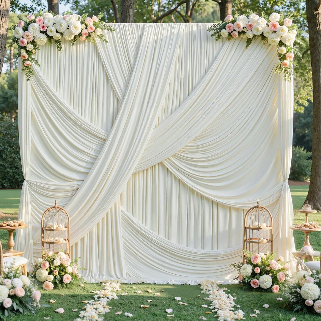 20ft12ft Ivory Backdrop Curtain for Wedding Parties, 4 Panels Wrinkle Free Polyester Photo Backdrop Drapes Back Drop Cloth for Birthday Photography Background