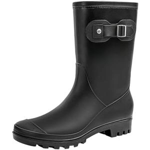 Women's Mid Calf Rain Boots Waterproof Fashion Garden Shoes Anti-slipping Rainboots For Women Comfortable Insole Light Rain Shoes