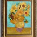 ASTRDECOR Van Gogh Wall Art Framed, Vintage Van Gogh Sunflowers Art Print, Impressionist Floral Painting, Vintage Teal Gold Flower Canvas, 9x12 Inches, Living Room, Bedroom, Office