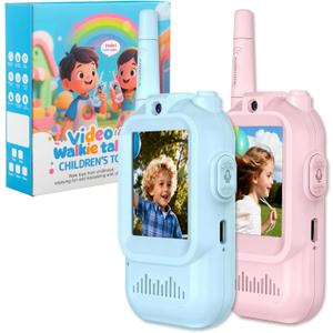 Kids Video Walkie Talkies with Real-Time Screen & Voice Changer, 11-Channel Rechargeable Radios - Long Range Electronic Toys for 3-12 Year Old Boys Girls, Best Christmas Birthday Gifts (Navy Blue, Rose Pink)