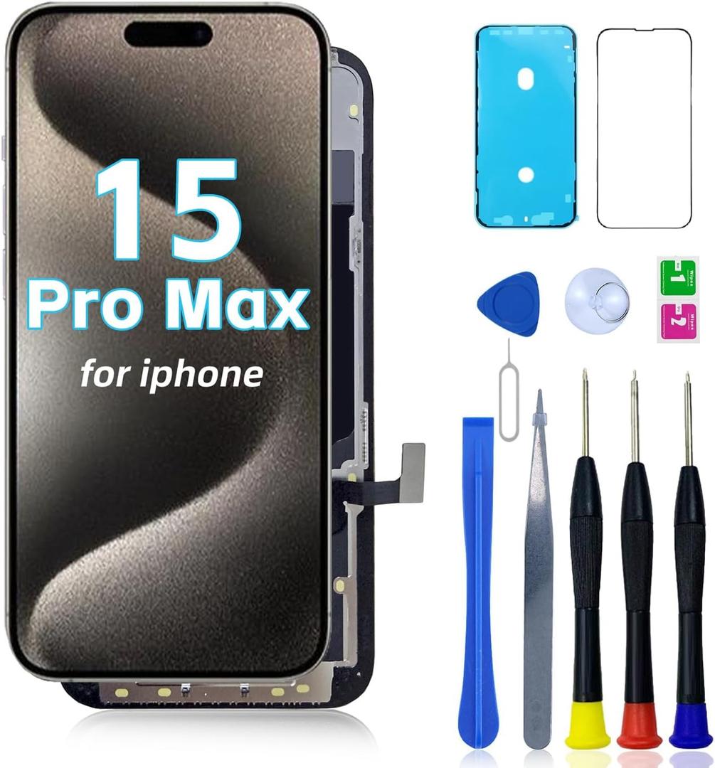 FHD LCD for iPhone 15 Pro Max Screen Replacement A2849 for iPhone 15 Pro Max Display A3105 A3106 A3108 Screen Digitizer 3D Touch Assembly Repair Part Kit with Tools FHD LCD for iPhone 15 Pro Max Screen Replacement A2849 for iPhone 15 Pro Max Display A3105 A3106 A3108 Screen Digitizer 3D Touch Assembly Repair Part Kit with Tools