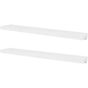 vidaXL Scandinavian-Modern MDF Floating Wall Display Shelves in White  Set of 2 Resistant Wall-Mounted DVD/Book Storage Shelves with Invisible Mounting System