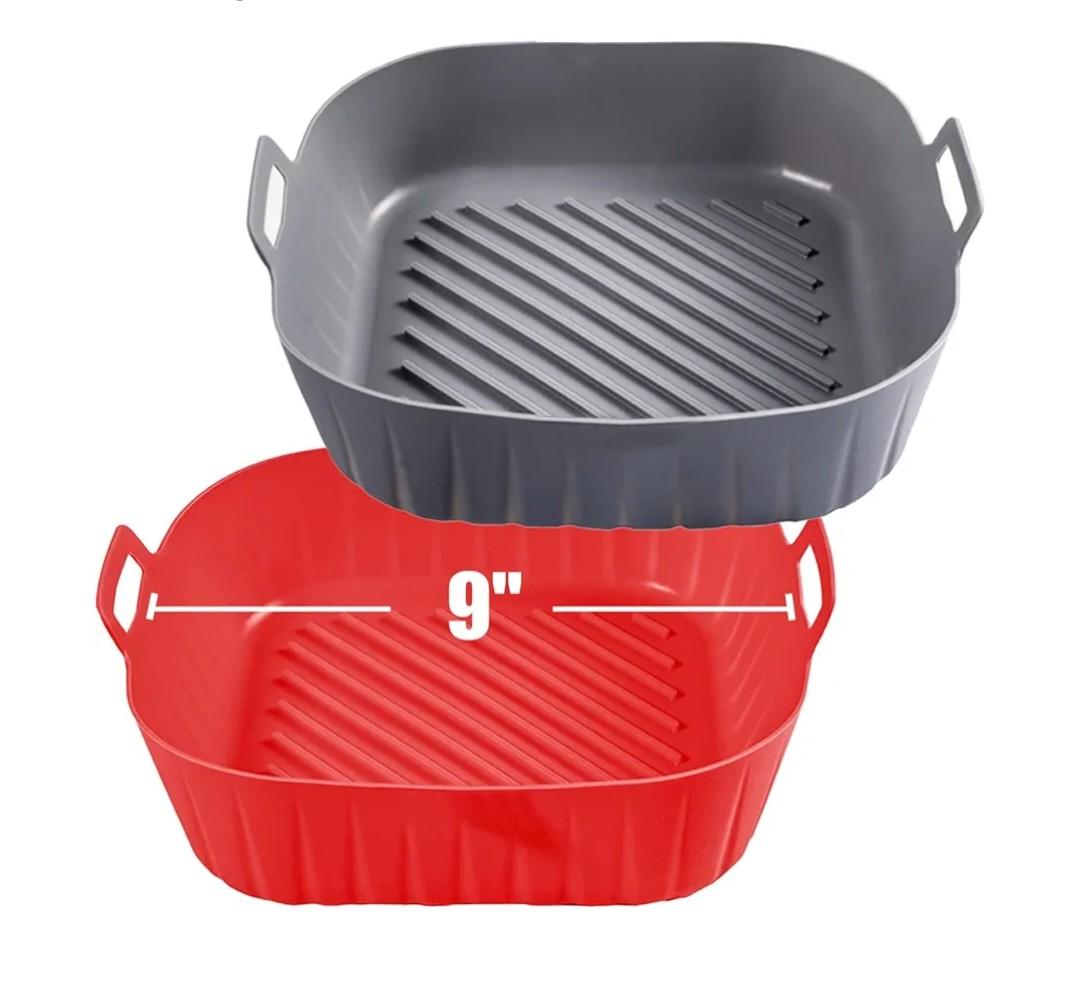 Silicone Liners Square for Air Fryer, 2 Pcs Non-stick Food-grade Reusable Basket Silicone Pot Baking Tray Airfryer Accessories, Top Size 9 inches, Bottom Size 8 inches