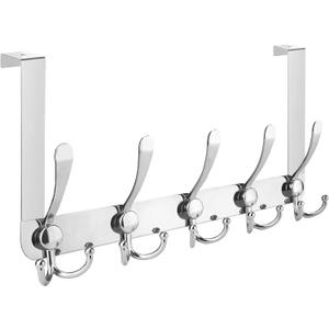 TICONN Over The Door Hooks, 5 Heavy Duty Tri Coat Rack All Metal Coat Hanger for Bathroom Bedroom Dorm (Chrome, 1PK, Fit 1-3/8" Doors)