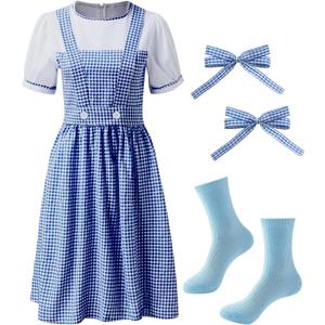 IMISHM Women's Long Blue Gingham Dress Halloween Women's Character Costumes Outfits Accessories, XL