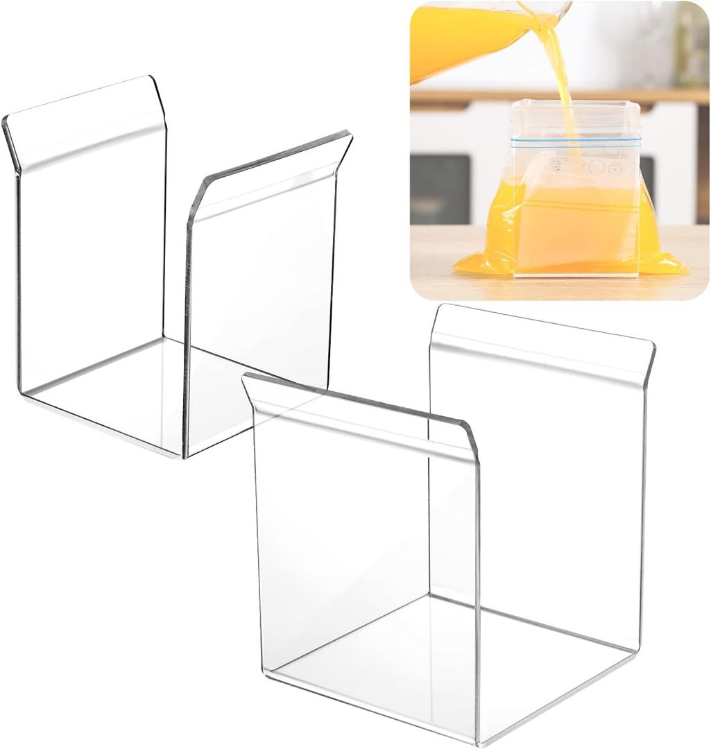 Ziplock Bag Holder, Baggy Rack Holder for Food Prep Bag, Food Storage Bag Stand, Hands-Free to Pour Leftovers, Filling Zip Lock Freezer Bag Stand, Comes with both Quart & Gallon Sizes (2 Pack)