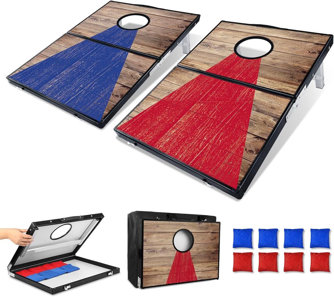 Portable Cornhole Board Set - Aluminum, Foldable 24x12in or 36x24in with Bean Bags | for Adults, Indoor/Outdoor, Travel, Beach & Camping (3x2FT)