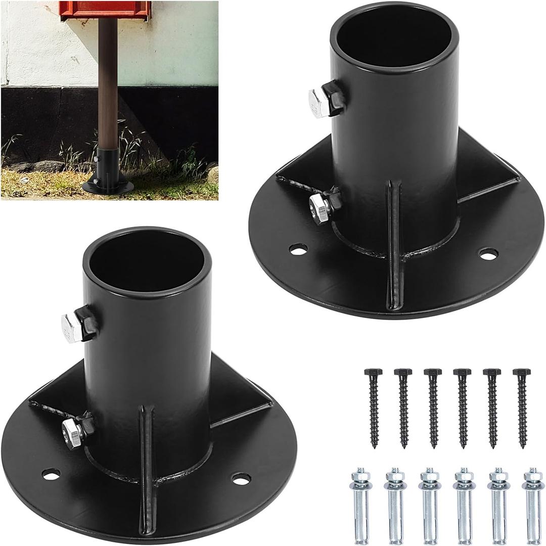 2Pcs Round Posts Base Bracket 2" Base Flange Chain Link Fence Flange Heavy Solid Pole Floor Flange for Holding Fence Mailbox Pergola Railing Deck Round Posts (OD 1-7/8'') with Screws