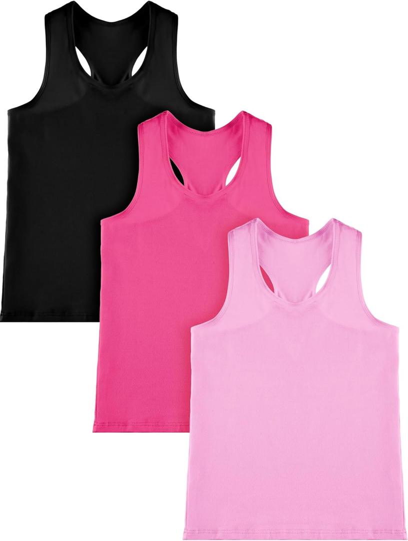 Boao Girls Dance Tank Top Racerback Crop Tank Top Sleeveless Dance Outfit for Ballet Gymnastics Athletic Wear (9-10 Years, Black, Rose Red, Pink)