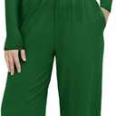 Arshiner Girls 2 Piece Set Fall Outfits Lounge Sets Ruched Long Sleeve Top Wide Leg Pants Sweatsuit Clothing Set, 130, Dark Green