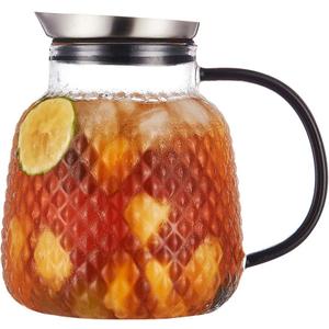Purefold 40 ounces Pineapple Series Glass Pitcher with Stainless Steel Lid, Hot/Cold Water jug for Coffee, Lemonade, Iced Sun Tea,Beverage, Milk