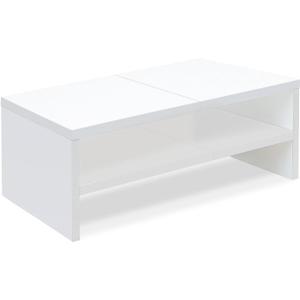 TEAMIX 2 Tier White Monitor Riser Stand, Wood Desktop Stand with storage for Laptop/PC/Printer/Keyboard, TV Stand Shelf Home Office Desk Accessories