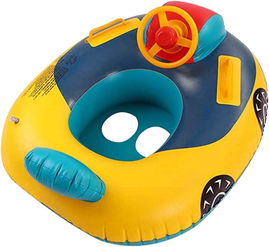 Cute Child Kids Inflatable Pool Float PVC Summer Swim Float Air Bed Lake Boat Swimming Floats with 2 Handles Surfing Raft Bodyboard Floating Mattress Seat Swim Ring for Girls Boys 1-5 Years (Yellow, Car Style)