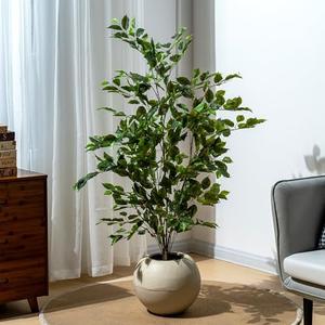 Bailikang Artificial Ficus Tree Indoor 4ft, Large Potted Faux Tree with Realistic Silk Leaves & Trunk for Home Office, Living Room Corner Decor