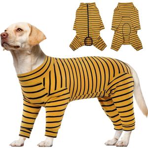 Kuoser Recovery Suit for Large Dogs After Surgery, Long Sleeve Dog Surgery Recovery Suit, Dog Onesie for Abdominal Wounds Skin Disease, Yellow XL