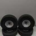 4.10/3.50-4 Tire & Wheel Flat Free, 4 Pack Heavy Duty Solid PU Non-inflated Tires with Double Sealed Bearings, 5/8 in Axle Bore Hole & 2.15 in Offset Hub for Dolly/Dump Cart/Wheelbarrow
