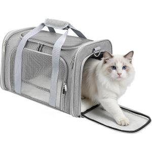 Cat Carrier Soft, Dog Carriers for Small Dogs/Large Cats (Up to 16lbs), with High Breathability, Shoulder Strap, Removable Pad, Pet Carrier Airline Approved, for Home Outdoor Travel (Gray)
