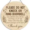 Baby Sleeping Sign for Front Door, Do Not Knock or Ring Doorbell Door Decorations, Rustic Wooden Hanging Sign for Farmhouse Porch Nursery, Wood Door Hanger for Outdoor, Kids Room Wall Decor -39