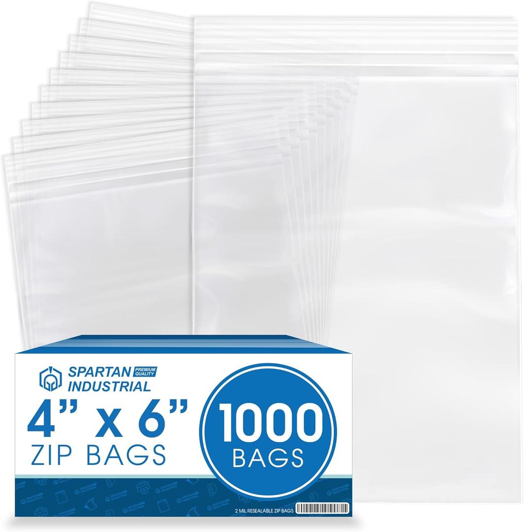 Spartan Industrial - 4 X 6 (1000 Count) 2 Mil Clear Reclosable Zip Plastic Poly Bags with Resealable Lock Seal Zipper
