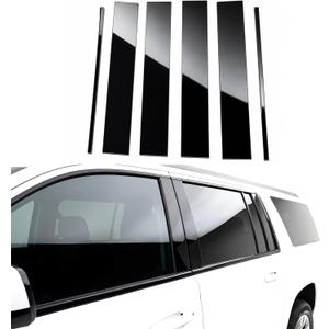 A Set Window B Pillar Post Cover Trim Molding Kit fit for 2015-2020 Chevy Chevrolet Suburban Accessories with Gloss Black Self-Adhesive