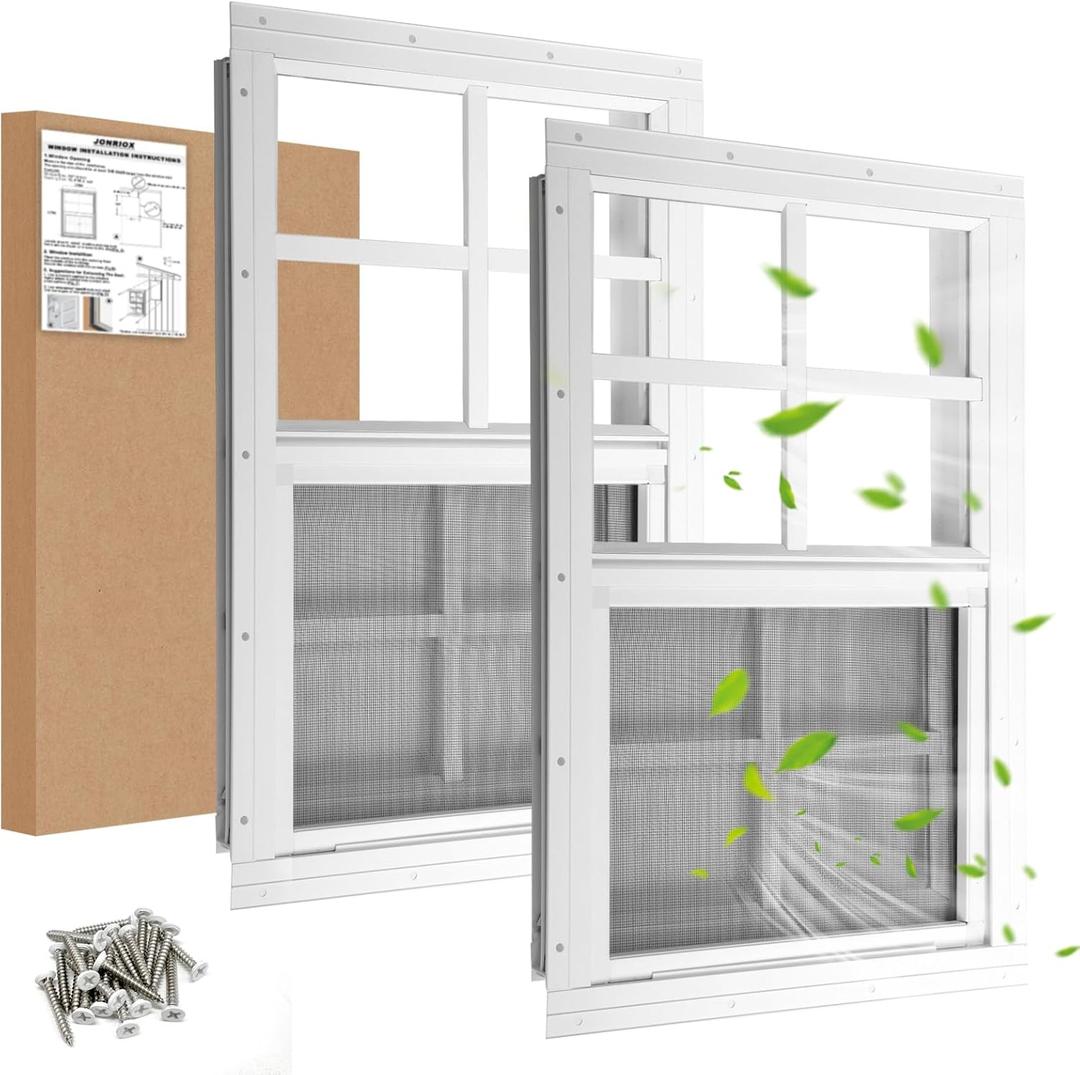 16" W x 20" H Shed Window,Sliding Window, Aluminum White Flush Mount with Tempered Glass and Stainless Steel Screen, Playhouse Window, Chicken Coop Window, Household Window (White 2 Pack) 16" W x 20" H Shed Window,Sliding Window, Aluminum White Flush Mount with Tempered Glass and Stainless Steel Screen, Playhouse Window, Chicken Coop Window, Household Window (White 2 Pack)