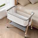 Bassinet Bedside Sleeper, Bedside Bassinet for Newborn, Baby Bassinet with 5 Adjustable Height, Rocking Bassinet with Wheels, Breathable Mesh & Mattress, Easy Folding Portable Bedside Crib(Gray), Twin