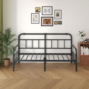 12 Inch Daybed-Frame, Twin-Daybed with Classic-Headboard - Heavy Duty Steel Slats,Metal Sofa Bed Frame for Living Room Bedroom Guest Room, Easy Assembly(Black)