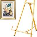 Gold Metal Easel Stand Tripod Plate Stands for Display Mirror Stand Modern Plate Holder Floor Table Top Easel for Displaying Artwork Picture Book Photo 16.5" H