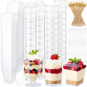 360 Pcs 5 oz Plastic Dessert Cups with Lids Spoons and Toothpicks 3 Styles Mini Clear Parfait Cups for Party Dessert Yogurt Ice Cream Fruit Appetizer Cocktail (Goblet)