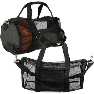 2 Pack Mesh Duffle Bag with Pocket and Shoulder Strap for Summer, Gym, Sports, Travel (Black, 18.2 x 10.5)