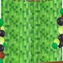 Green Pixel Miner Foil Fringe Curtains - 2 Pack 3.3x6.6ft Metallic Video Game Birthday Photo Booth Backdrop, Door Streamers for Gamer Party Decorations & Room Wall Decor