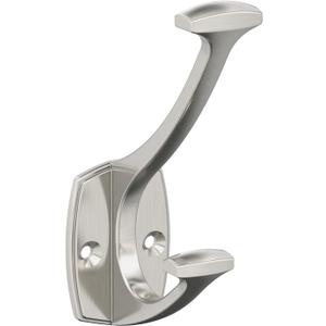 Amerock H37001G10 | Vicinity Double Prong Decorative Wall Hook | Satin Nickel Hook for Coats, Hats, Backpacks, Bags | Hooks for Bathroom, Bedroom, Closet, Entryway, Laundry Room, Office