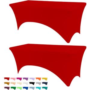Table Covers for 6 Foot Tables, 2 Pack Red Washable and Wrinkle Resistant Stretch Tablecloths Rectangle 6ft for Events, Wedding, Banquets, Parties (72" x 30" (Rectangular) 2Pack)